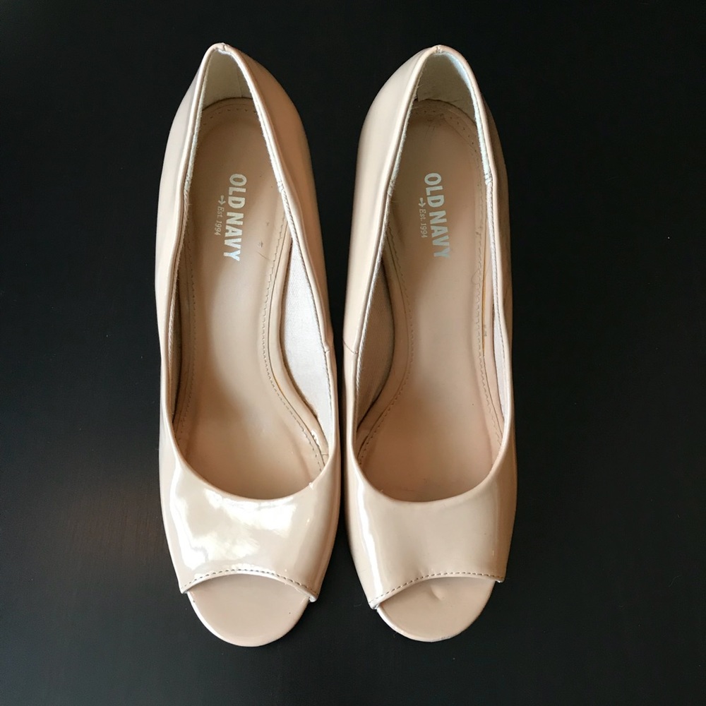 Old Navy Nude Patent Peep Toe Wedges